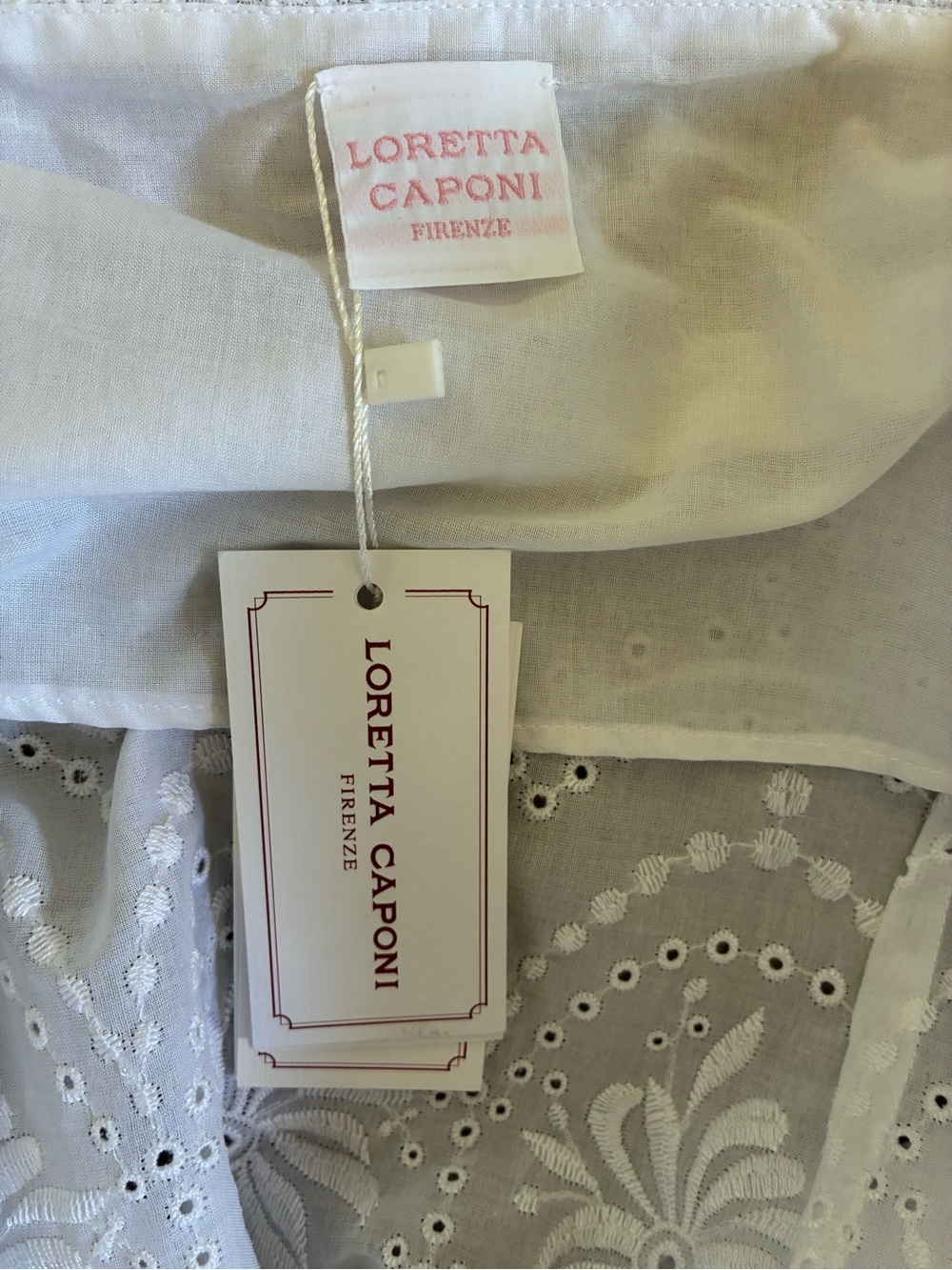 Loretta Caponi Donata White Cotton Embroidered Eyelet Tie-Shoulder Tank Top - Picture 2 of 11